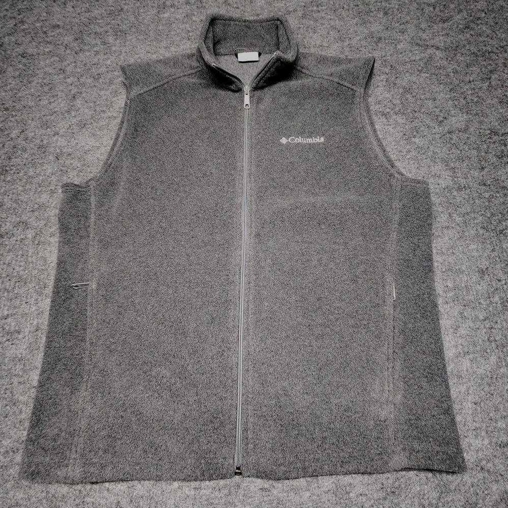 Columbia Sports Mens Steens Mountain Full Zip Grey Fleece Vest Mock Neck Large